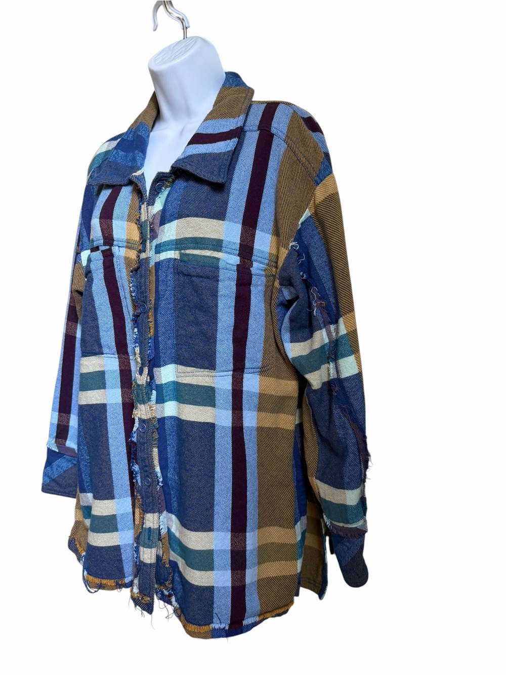 Free People We The Free So Long Summer Flannel Plaid Buttondown Blue Brown Small - Picture 3 of 7